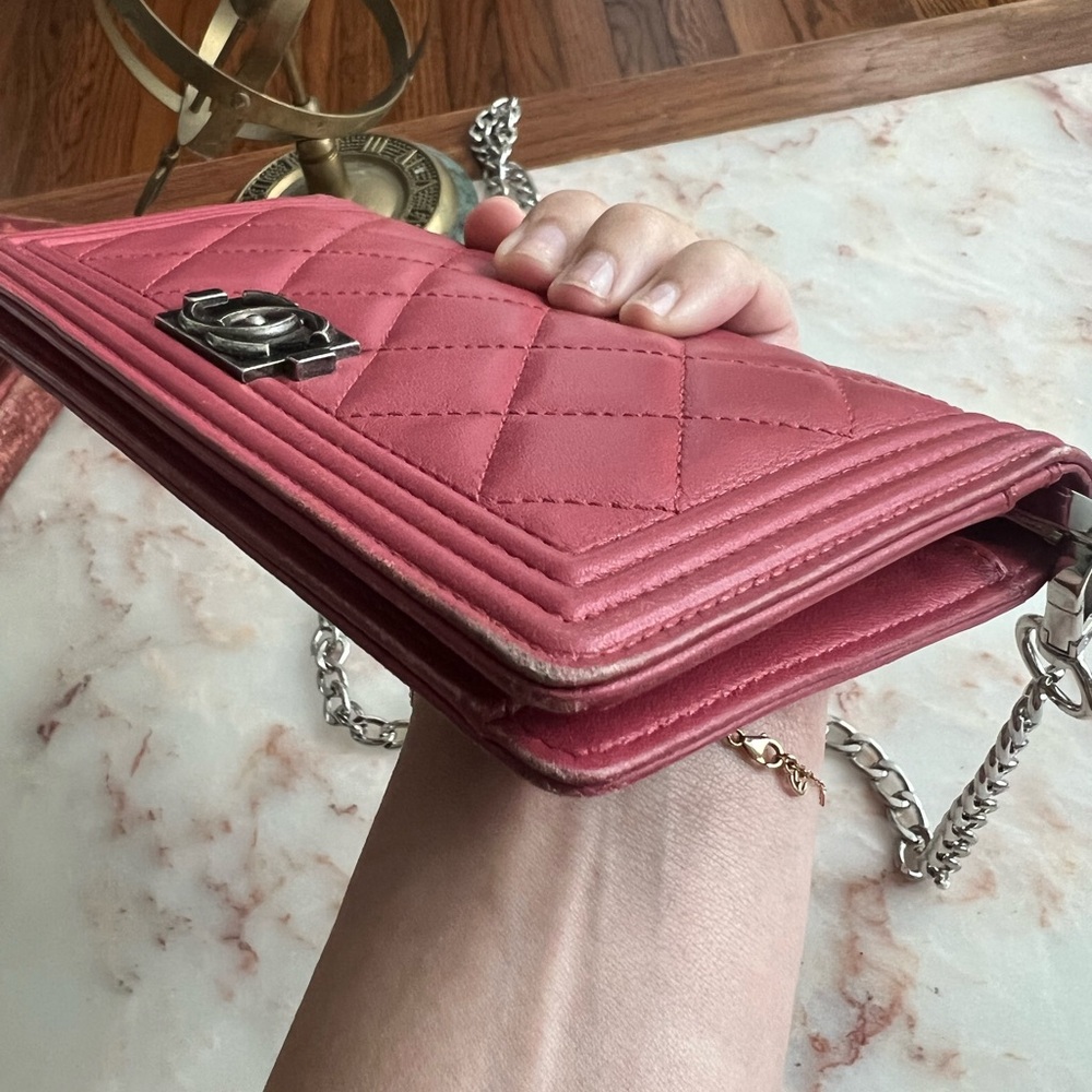 Chanel Pink Boy Flap Interlocking CC Continental Wallet with Chain | Crossbody - Picture 7 of 10